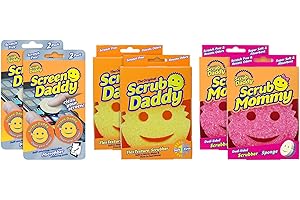 Scrub Daddy Sponge Starter Pack Bundle - Dishwashing and Home Cleaning Bundle, Contains 2 Scrub Daddy's, 2 Scrub Mommy's and 