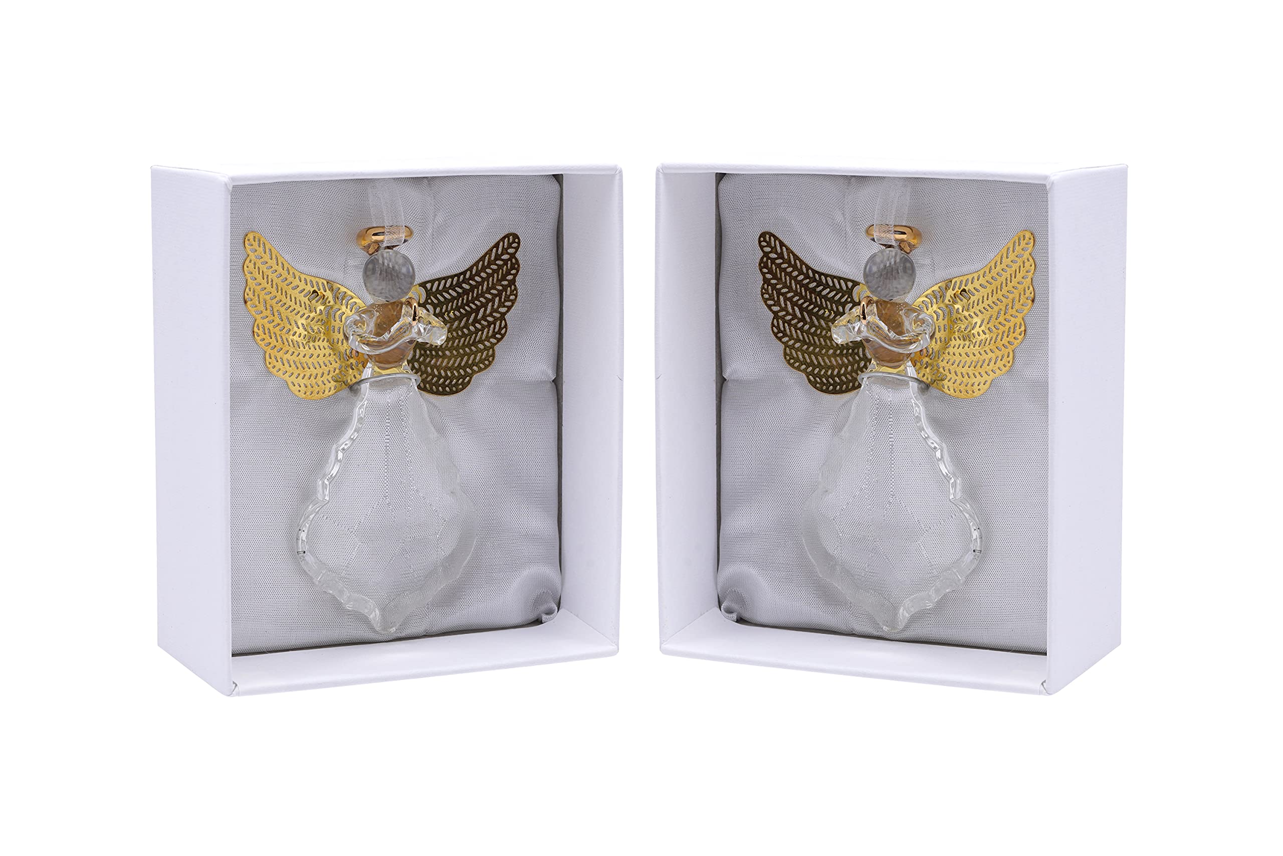 CGB Giftware | Set of 2 Glass Gold Heart Hanging Angels with Metal Wings Christmas Tree Decoration in Gift Box | GB05795