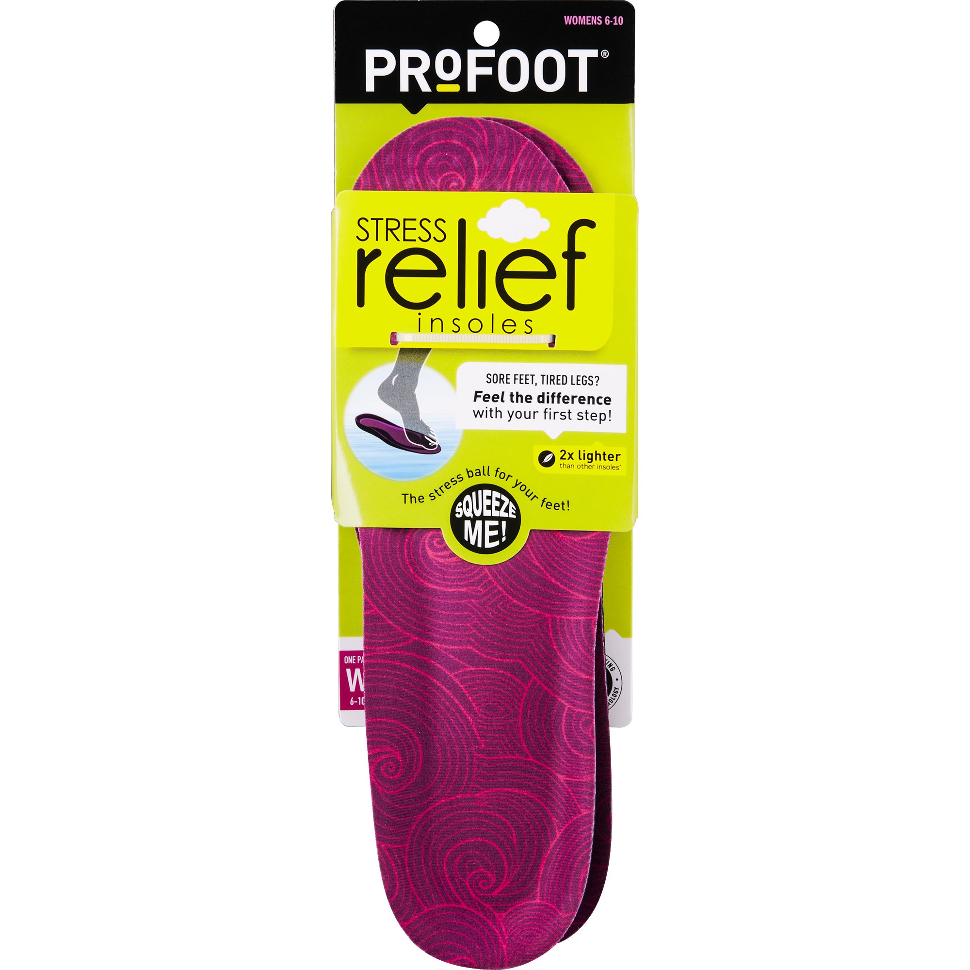 PROFOOT Stress Relief Insoles for Women Sizes 6-10, Lightweight Foam Shoe Inserts with Pressure-Relieving Technology for All-Day Comfort - 1 Pair