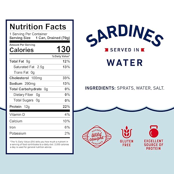 BEACH CLIFF SARDINES IN WATER, 3.75 OZ CAN – WILD CAUGHT SARDINES – 12G PROTEIN PER SERVING – GLUTEN FREE, KETO FRIENDLY