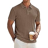 JMIERR Men's Textured Knit Polo Shirt Summer Short Sleeve Vacation Button Beach Knit Stretchy Golf Shirts