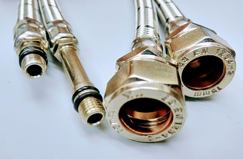 AK Monobloc Tap Tail Connector Flexible Hose M8 x 15mm Compression 500mm Pair