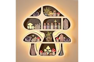 FNYDOX LED Mushroom Decor Cute Mushroom Floating Shelves, Crystal Shelf Display for Wall, Rock Gem Stone Storage Organizer, Trinkets Holder, Knick Knack Shelf, Mushroom Item, Unique Gift for Mushroom Lovers