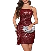 Dressystar Women's Sequin Sparkly Short Cocktail Dress Spaghetti Strap Glitter Bodycon Prom Homecoming Party Mini Dress