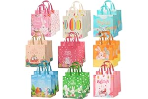 18PCS Easter Gift Bags with Handles, Treat Bags with Happy Bunny Carrot Chick, Multifunctional Non-Woven Easter Baskets for E