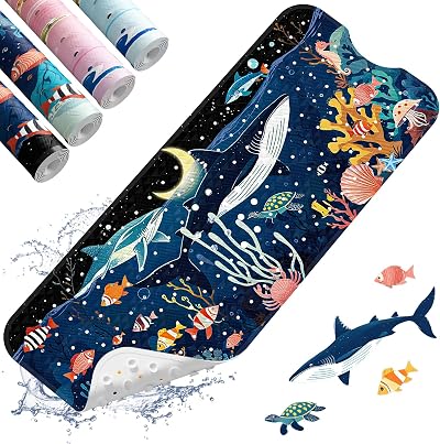 XIYUNTE Baby Bath Mat Non Slip 100x40 cm Cartoon Ocean Theme with Suction Cups