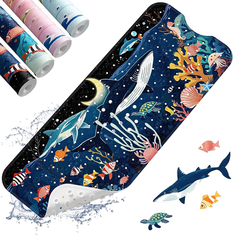 XIYUNTE Baby Bath Mat Non Slip 100x40 cm Cartoon Ocean Theme with Suction Cups