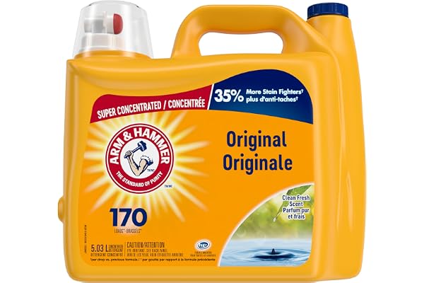Arm & Hammer Liquid Laundry Detergent, Super Concentrated, Clean Fresh Scent, 170 Loads, 5.03L – Powerful Odor Elimination &