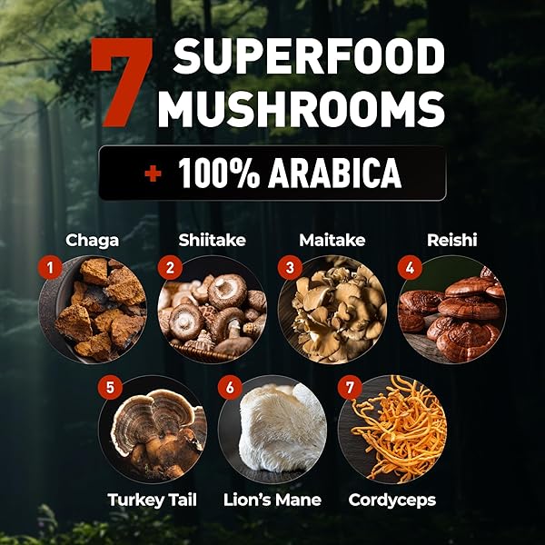 NUTRIYUM MUSHROOM COFFEE (65 SERVINGS) – 500MG 7 MUSHROOMS BLEND WITH LION’S MANE, TURKEY TAIL, CHAGA, CORDYCEPS, REISHI COFFEE – ALTERNATIVE BLEND DARK ROAST MUSHROOM COFFEE INSTANT FOR ENERGY