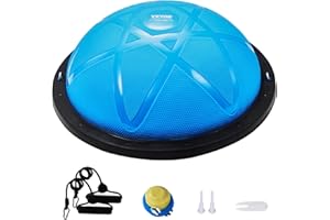 VEVOR Half Exercise Ball Trainer, 23/26 inch Balance Ball Trainer, 1500lbs Capacity Stability Ball, Yoga Ball with Resistance Bands & Foot Pump, Strength Fitness Ball for Home Gym Full Body Workout