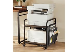 Adjustable Printer Stand – Height Customisable Rolling Cart with Locking Castors, Under Desk Storage Shelf for Home or Office