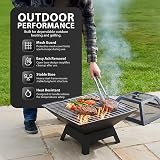 ZENO Square Fire Pit 3 in 1 BBQ Grill Patio Heater Mesh Lid Log Poker view 5
