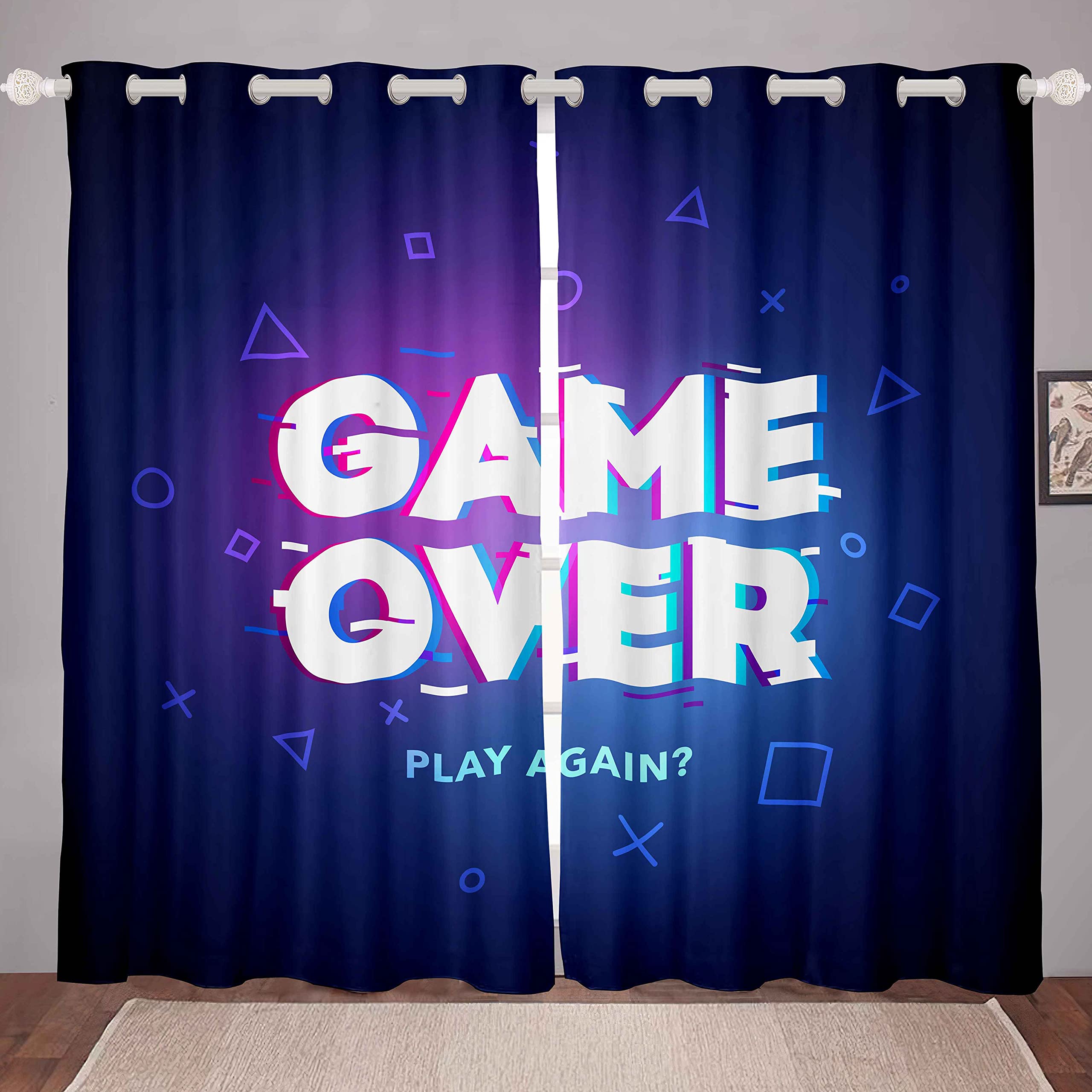 Loussiesd Gamer Curtain for Bedroom Boys Computer Room - Thermal Drapes for Kids Teens Electronic Games Player - Blue Purple, W46*L54