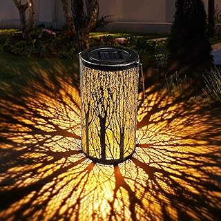 Solar Laterne für Draußen GolWof Solar Garten Hängende Laterne Zylinderförmige Nachtlicht Wasserdicht IP44 mit Lichtempfindlichkeit für Veranda Rasen Hof Gehweg Auffahrt Weihnachten