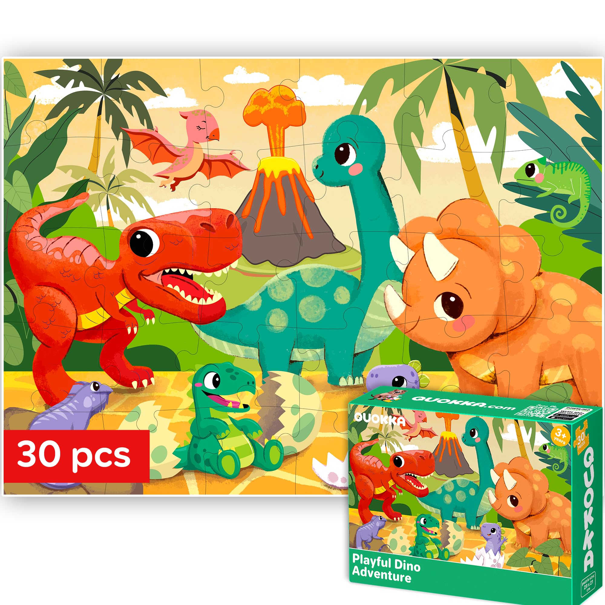 QUOKKA Jigsaw Puzzles For 3 4 Year Olds - Educational Toys Learning Dinosaurs For 4 5 Year Olds - Childrens Jigsaws Dino Gift for Boy and Girl Age 3-6