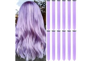 Olldag 12 PCS Light Purple Hair Extensions Clip in, 22 Inch Colored Hair Extensions Party Highlights Long Straight Synthetic Hairpieces for Women Kids Girls Halloween Christmas Cosplay