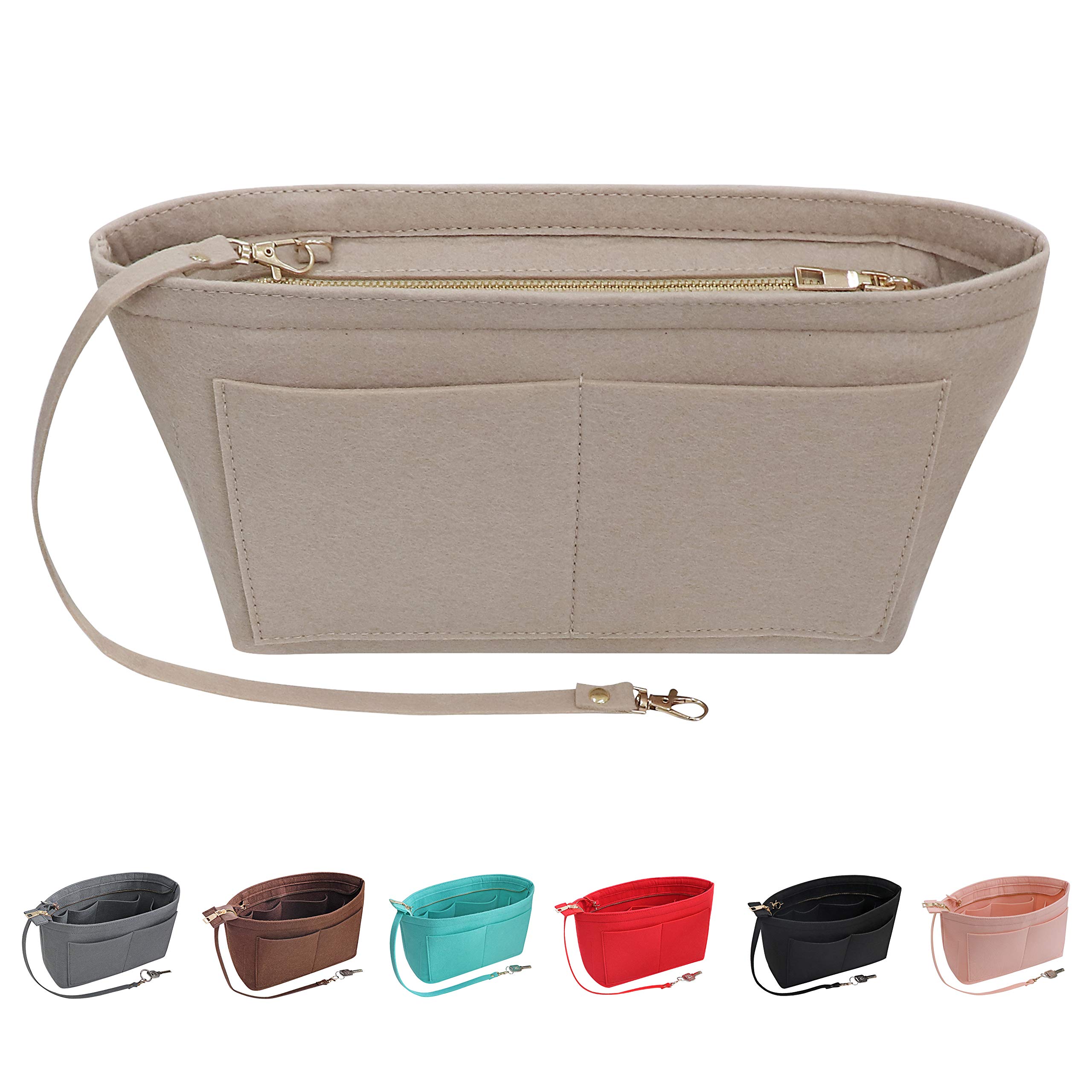 Soyizom Felt Handbag Organiser Purse Insert Bag Organisers Insert Multi Pockets Tote Handbag for Women,Beige-L