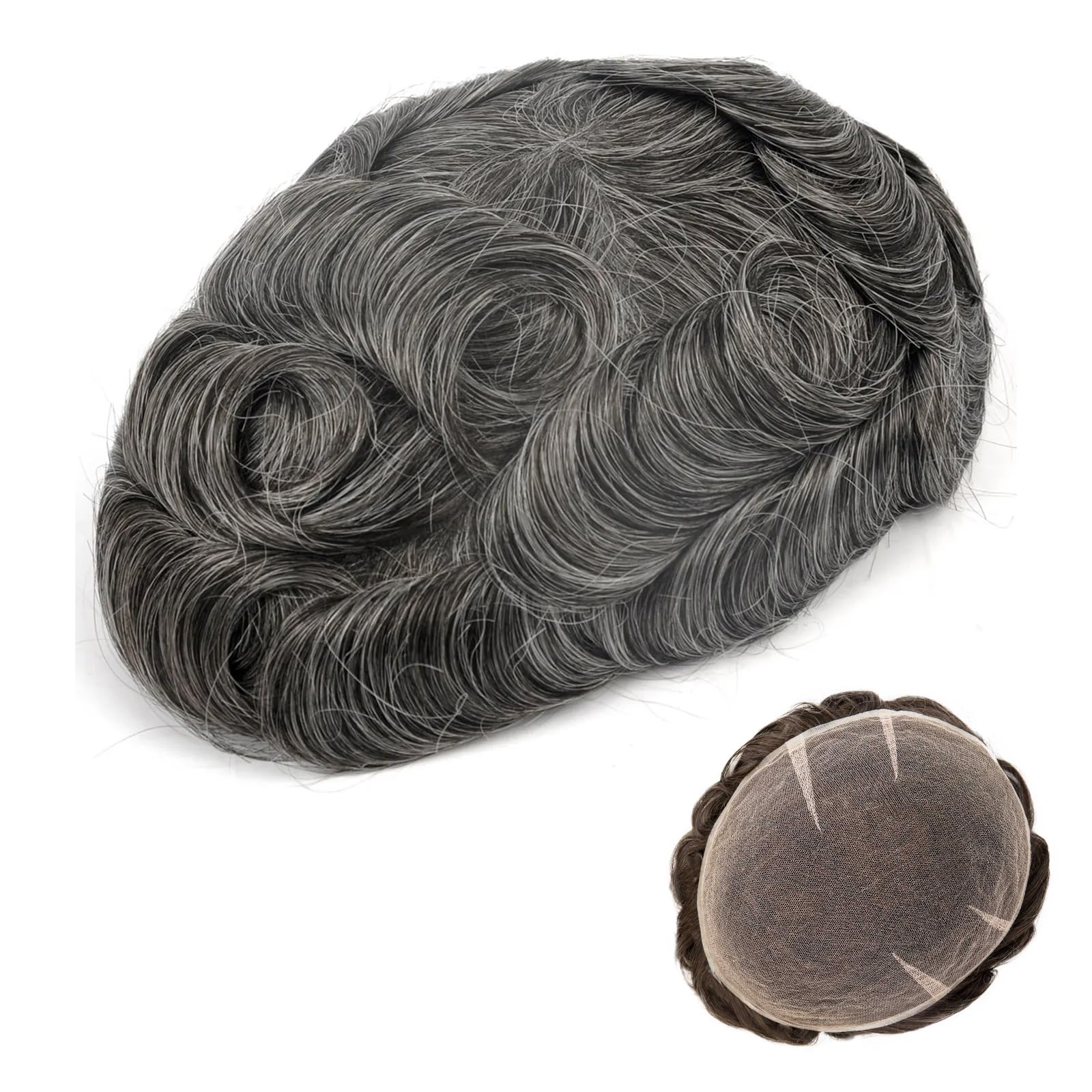 Ehairc Toupee For Men Full Swiss Lace Hair System For Men 100% Human Hair Breathable Men'S Toupee Hairline Bleach Knots Natural 90% Density Mens Lace Wig Base Size 8X10" (#240) — image 1