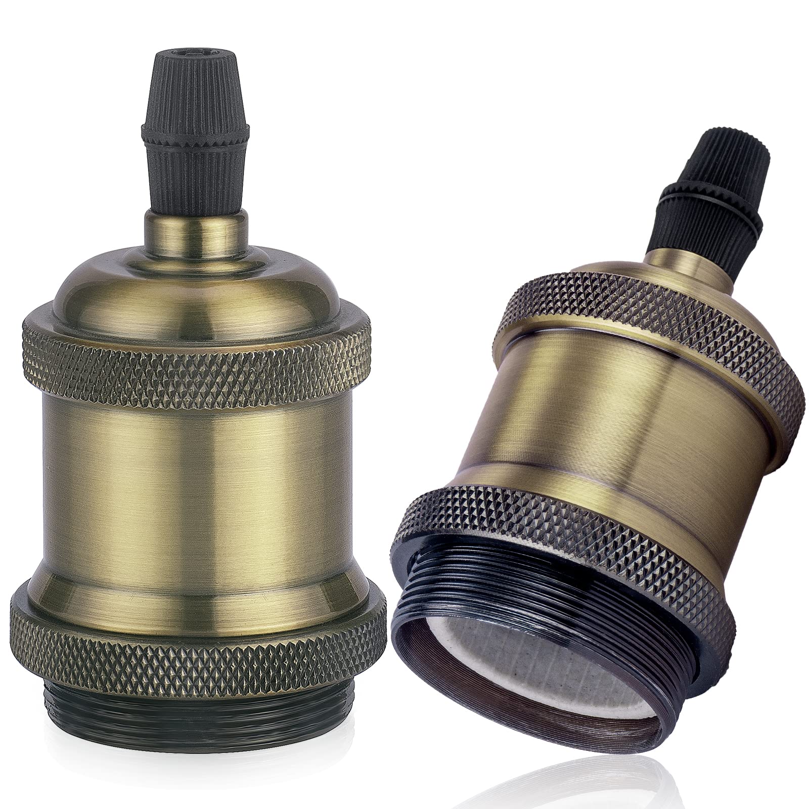 DiCUNO E27 Vintage Solid Bulb Socket, Ceramics Lampholder, Edison Screw Light Bulb Socket Adapter, Champaign Gold, 2 Packs — image 1