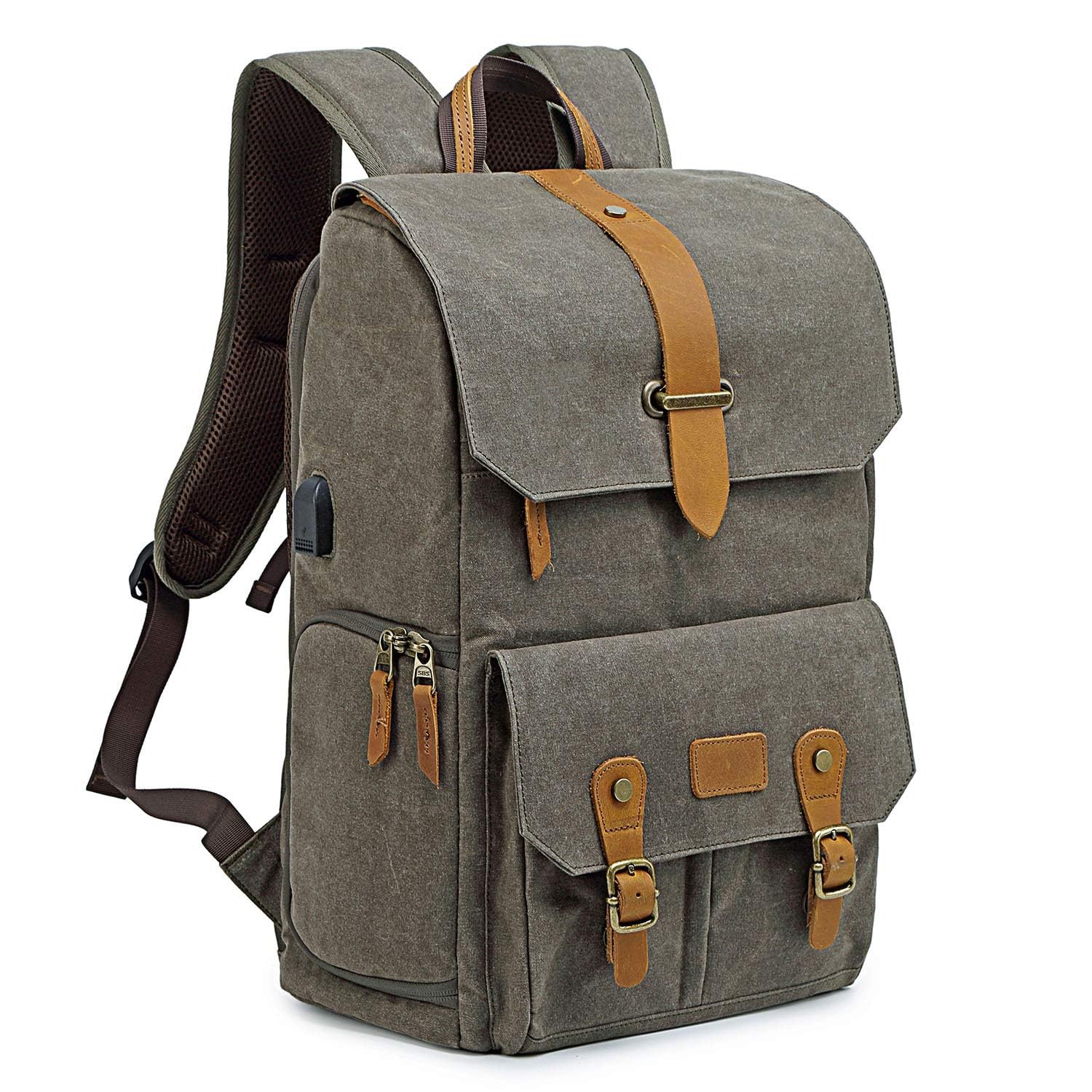 UBAYMAX Camera Backpack Bag for Canon Nikon Sony DSLR SLR Lens, Large Professional Photographer Canvas Camera Rucksack Bag with 15.6” Laptop Compartment, Tripod Holder, USB Charging Port (Green)