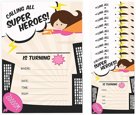 Biglietti D Invito Per Compleanno Con Scritta In Inglese Superhero Girl 10 Pezzi Con Buste 10 Pezzi Amazon It Casa E Cucina