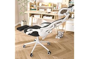 CYKOV Ergonomic Office Chair with Footrest - Adjustable Lumbar Support & Headrest, 90-160° Reclining Mesh Back Computer Chair