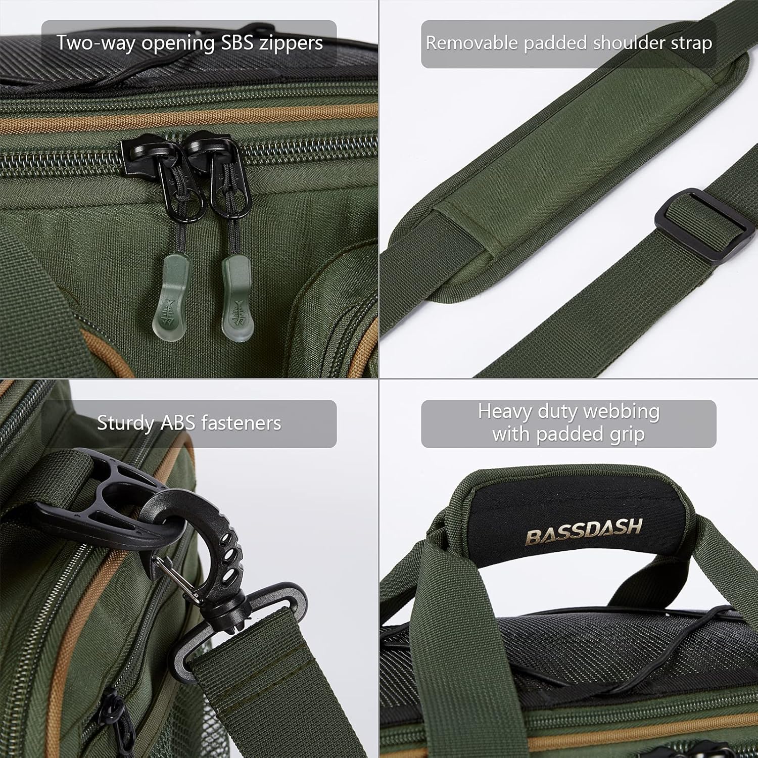 BASSDASH FP05 Fishing Tackle Shoulder Bag Water Resistant Lightweight Gear Storage Pack with Hard Molded Bottom Rain Cover