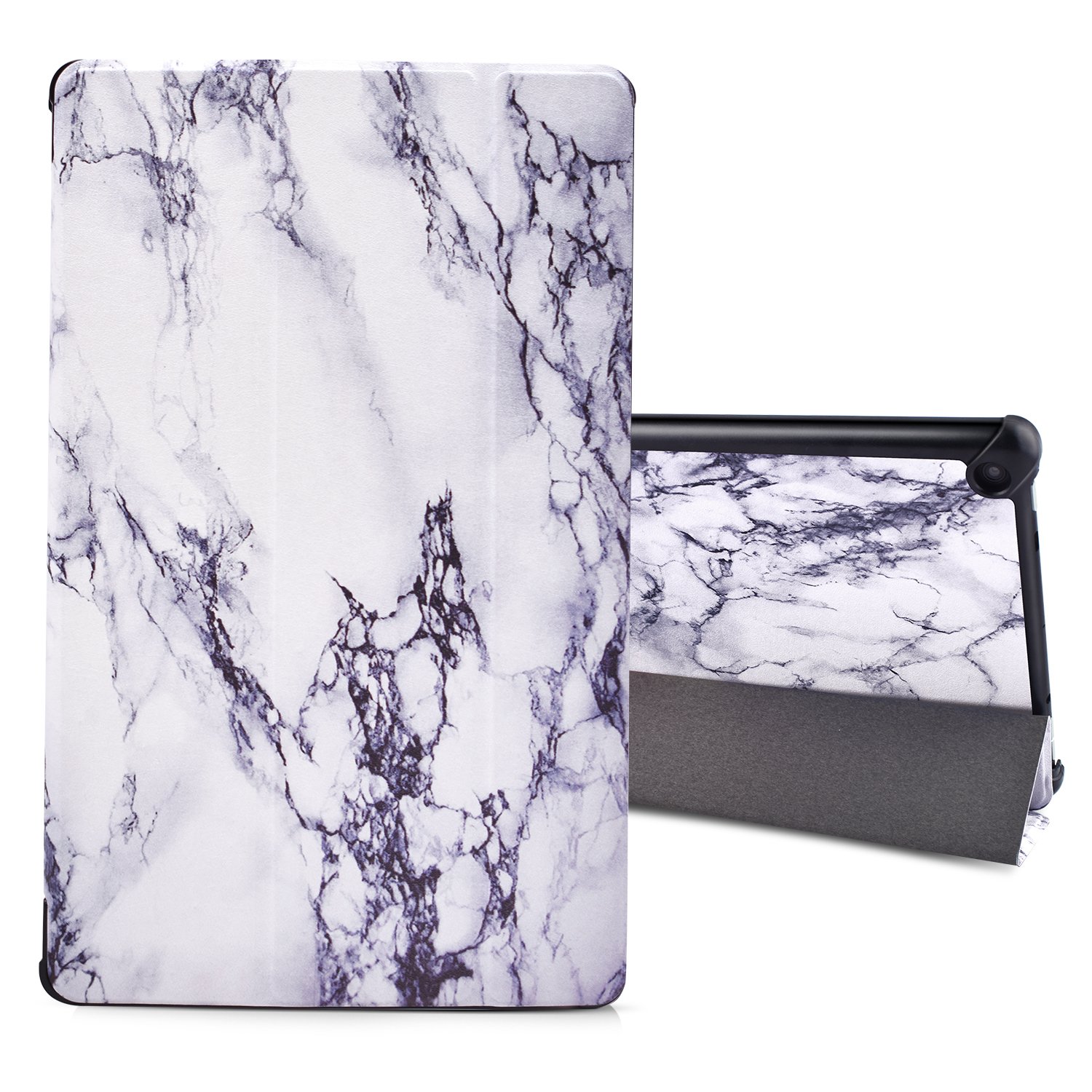 Dopup Fire 10 Case for All-New Fire HD 10 Tablet (7th Generation, 2017 Release),Protective Standing Cover with Auto Wake/Sleep Function (White Marble)