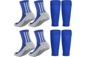 CAMNOW 1 Set Anti-Slip Grip Soccer Socks with Shin Guard Sleeves, Sports Athletic Socks for Men Women