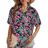Women Hawaiian Shirt Button Down Summer Tops Beach Cool Short Sleeve V Neck Blouse