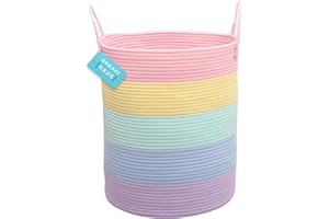 OrganiHaus Tall Rainbow Basket with Handles, Woven Cotton Rope Laundry Basket, Rope Baskets for Dirty Clothes,Towels and Blan