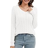 LUXEBOLD Womens V Neck Sweaters Lightweight Long Sleeve Pullover Sweater Casual Soft Cable Knit Tops 2025 Trendy