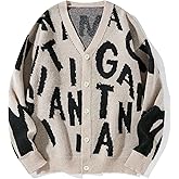 ZAFUL Men's Cardigan Sweater V Neck Button Up Sweater Long Sleeve Casual Satellite Pattern Knitted Sweater