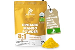 Jungle Powders Organic Mango Powder 5 Ounce Bag, Mango Extract for Baking, Smoothies, Desserts, Freeze Dried Mango Powder, Non GMO Vegan Dried Mangoes Dry Juice Vegan Fruit Powder