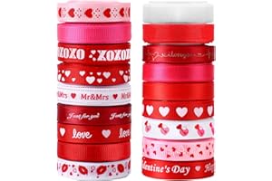 SANNIX 18 Rolls 90 Yards Valentine’s Day Ribbons Printed Grosgrain Satin Ribbons 3/8″ Wide DIY Craft Fabric for Valentines Wedding Anniversary Decorations Gift Wrapping