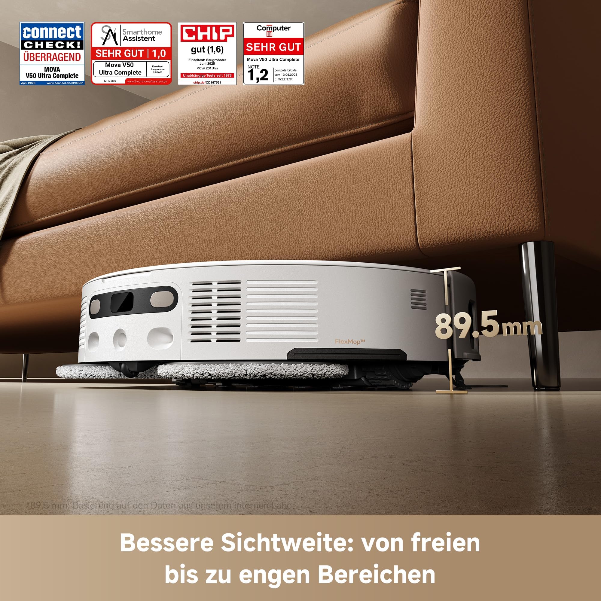 Mova V50 Ultra Complete Saugroboter mit Wischfunktion 24.000 Pa, 6cm Hindernisüberwindung, Liftable Navigation+RGB AI+LED, DuoSolution System, 80℃ Heißwasserwäsche & 63℃ Selbsttrocknung, Tricut Bürste 3