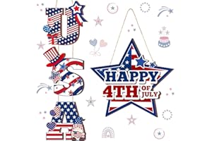 Ferraycle 2 Pcs 4th of July Hanging Sign Patriotic Front Door Decorations USA Stars Wooden Signs Memorial Day Hanging Decorations for Independence Day Home Front Porch Walls Indoor Outdoor Decor