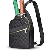 NiHome Pickleball Sling Bag for Men & Women, Water-Repellent Polyester Crossbody Backpack with Adjustable Strap, Fits 2 Paddles & 6 Balls, Tablet Pocket, Front Zipper Storage for Phone & Gear (Black)