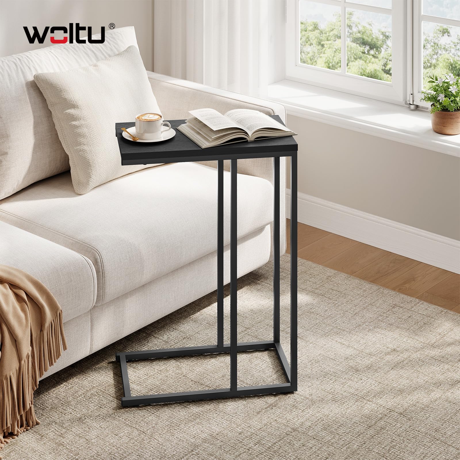 WOLTU Beistelltisch,Couchtisch C Form，Sofa Tisch mit Metallgestell 2