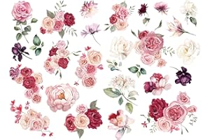 Joeyan Rose Bouquets Rub On Transfers for Furniture and Crafts, 2 Large Watercolor Flowers Design Sheets 12''x18'', DIY Home 