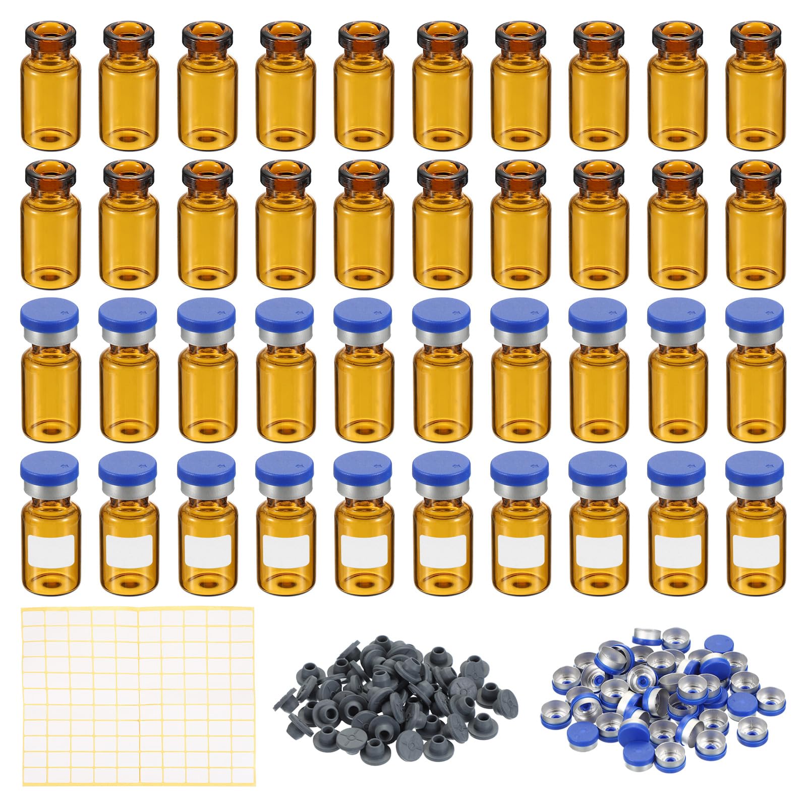 Photo 1 of PATIKIL 2ml Sample Vials, 100 Pack Lab Empty Vials with Butyl Rubber Stopper Crimp Top Caps and Labels Borosilicate Glass Vial, Amber