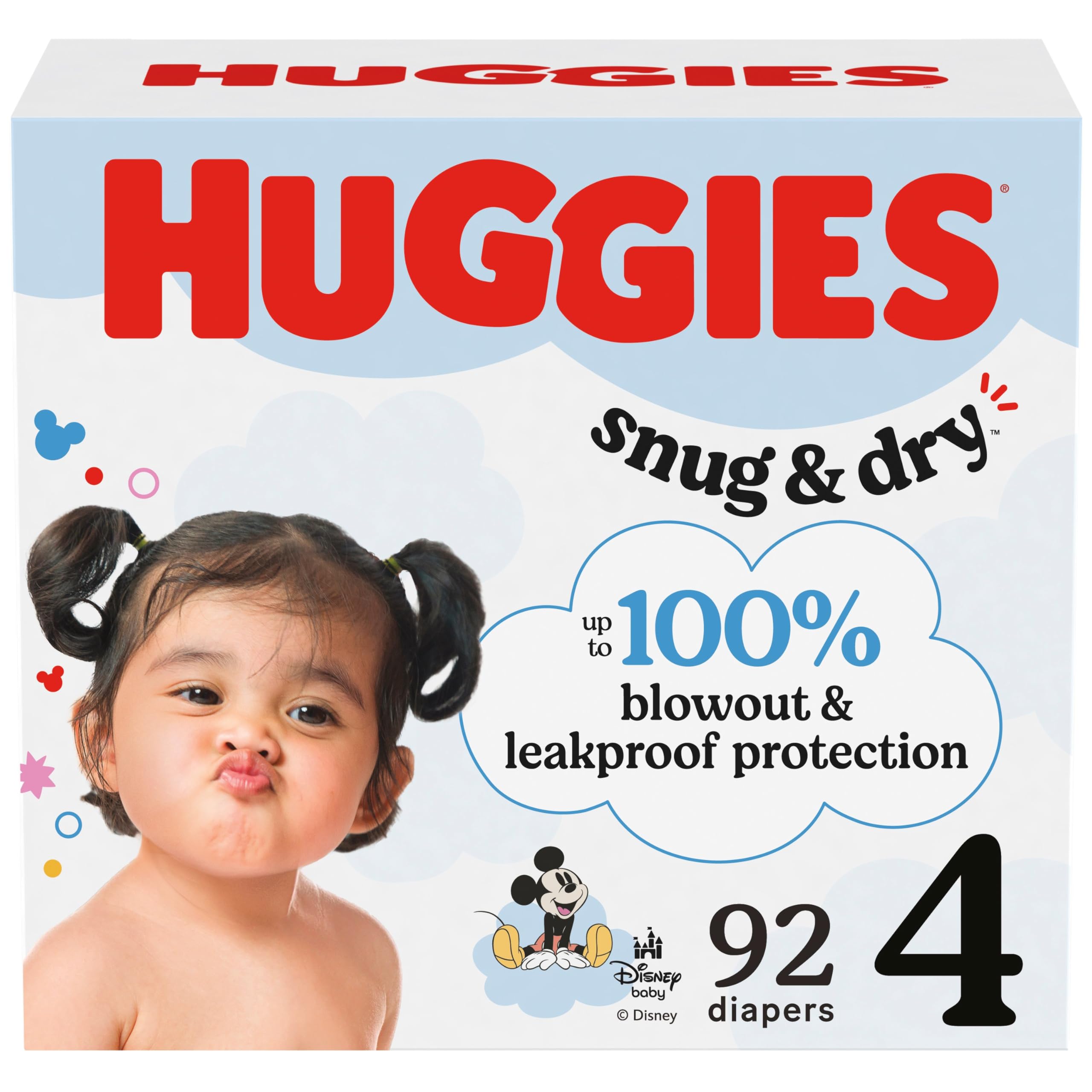 Photo 1 of Huggies Size 4 Diapers, Snug & Dry Baby Diapers, Size 4 (22-37 lbs), 92 Count, Packaging May Vary