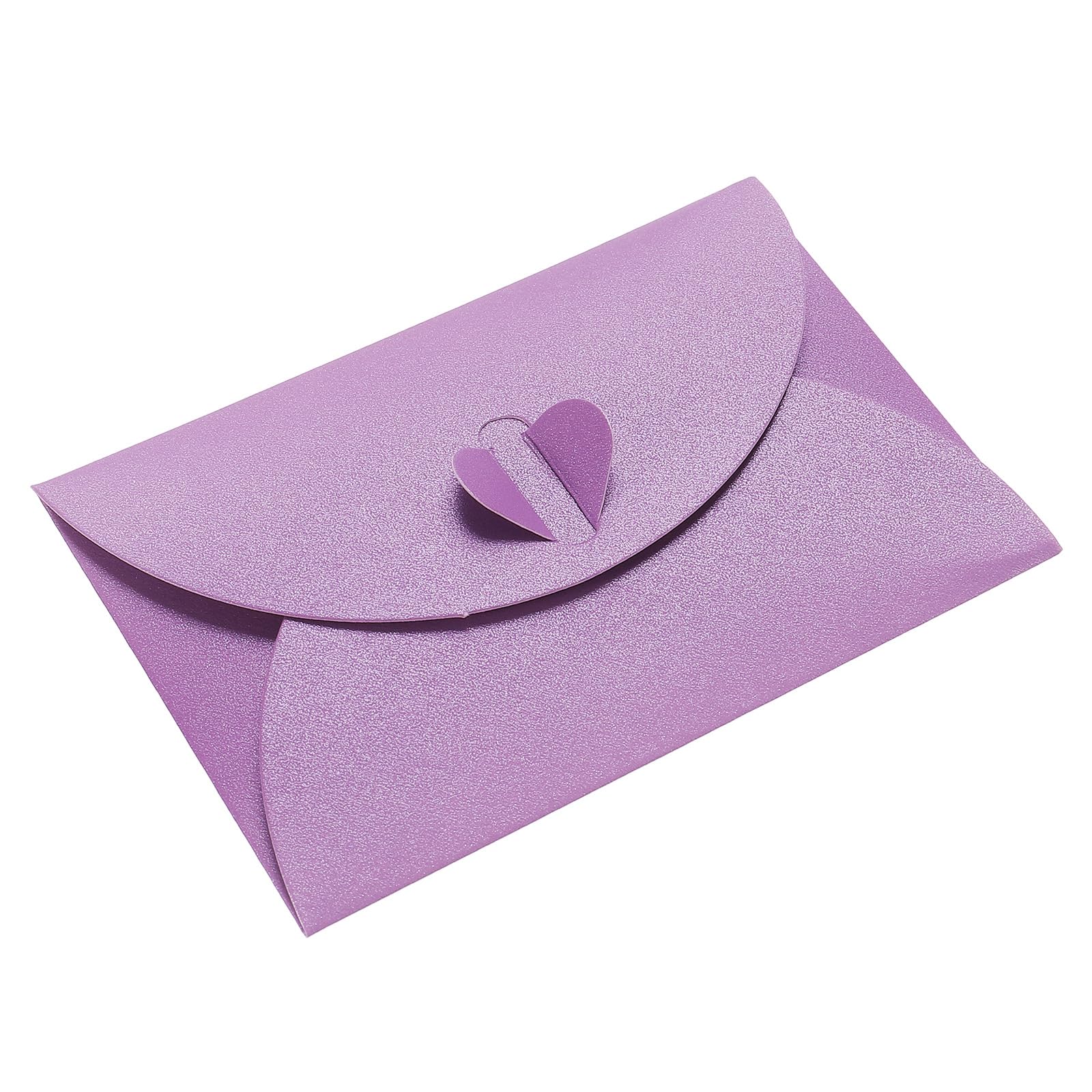 PATIKIL Mini Envelopes, 50 Pack Heart Clasp Tiny Items Storage Cute Present Card Holder for Wedding Greeting Party, Purple