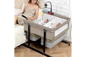 Jestonten Twin Bassinet for 2 Babies with Music Toys & Mosquito Net, Foldable Bedside Sleeper with Storage Basket & Carry Bag