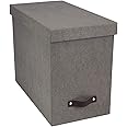 Bigso Box of Sweden File Organiser Storage with Stylish Leather Handle - Scandinavian Look Organiser Box Including 8 Hanging Files - Container for Folders Made of Fibreboard and Paper - Grey