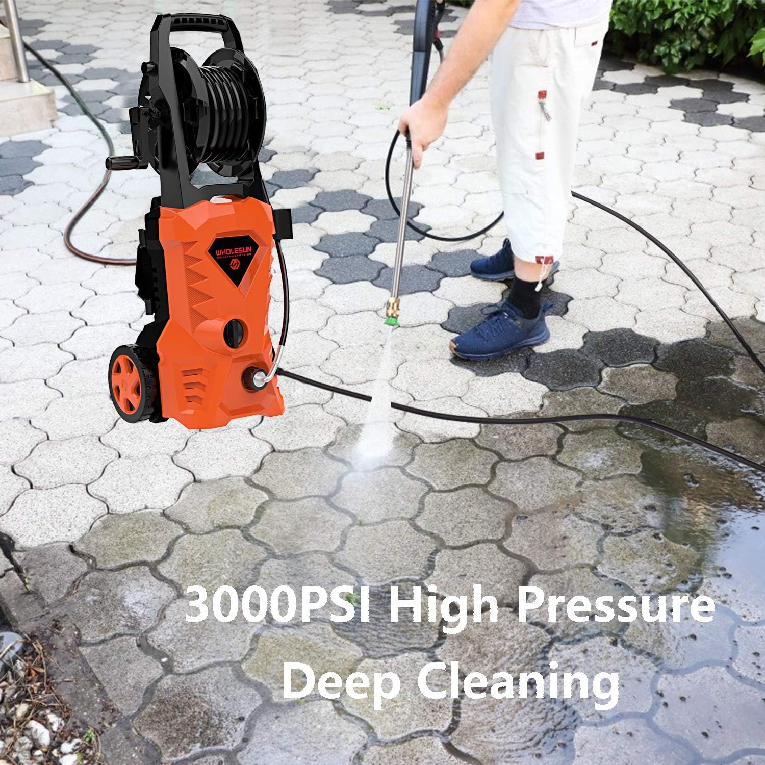 WHOLESUN 3000PSI Electric Pressure Washer 2.4GPM Power Washer 1600W High Pressure Cleaner Machine with 4 Nozzles Foam Cannon, Best for Cleaning Homes, Cars, Driveways, Patios (Orange) : Garden & Outdoor