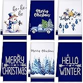 Geyoga 6 Pcs Winter Kitchen Towels Snowman Dish Hand Towels Blue White Truck Absorbent Tea Dishcloths for Winter Holiday Home Bathroom Kitchen Decor Housewarming Gifts, 16 x 24 Inch