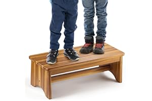 FANATU Extra Wide 26in Wooden Step Stool, Heavy Duty One Step Stool for Adults and Seniors, Holds Up to 550 lbs, Reinforced Cross Bar, Non-Skid Surface, Multipurpose Use for Kitchen, Bathroom, Bedroom