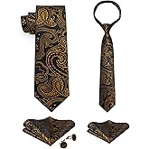 DiBanGu 2PCS Set for Father and Son Tie Silk Mens and Boys Adjustable Necktie & Pocket Square Cufflinks Kids Pre-tied Necktie