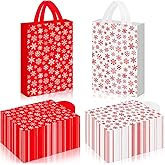 Thyle 100 Pcs Christmas Plastic Bag with Handle 13.8 x 9.8 x 2.4 Inch Bulk Reusable Christmas Shopping Bags Snowflake Treat Goodie Gift Bags for Xmas Party Favor Gift Wrapping Supplies and Business